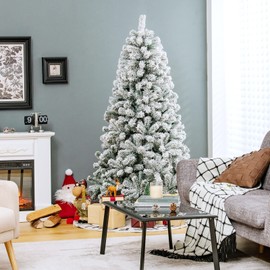 GLACER 6 Ft Snow Flocked Christmas Tree, Artificial Full Tree with Metal Hinges & Foldable Base, Premium Holiday Xmas for Home, Office, Party Decoration, White,(GL-CM22067)