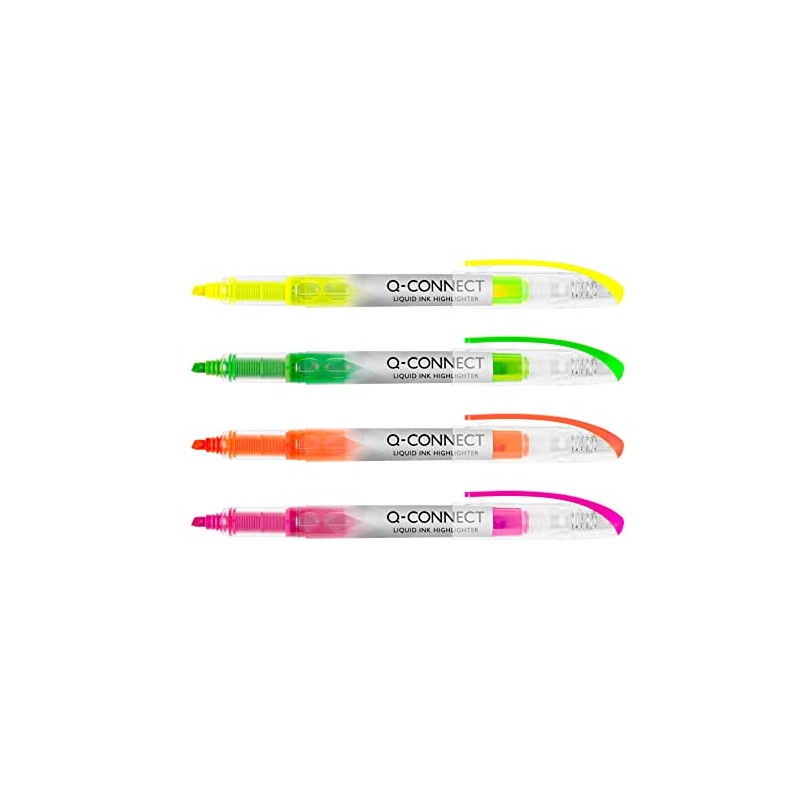 Q-CONNECT Liquid Ink Highlighter - Assorted Colours (Pack of 4)