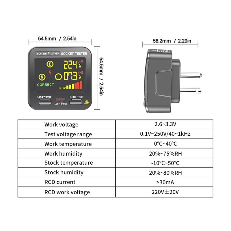 Socket Tester, Plug Tester for Electrical outlets,ZT-E4, Leakage Detector with