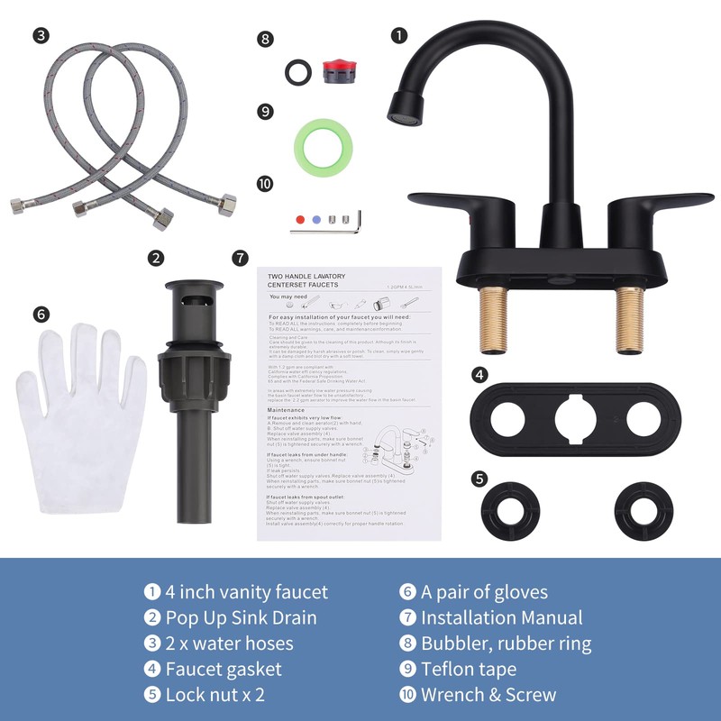 Matte Black Bathroom Faucet 3 Hole, 4 Inch 2 Handle