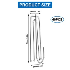 Pack of 60 Curtain Hooks Stainless Steel with 4 Prongs, Curtain Hooks, Metal Curtain Hooks, Curtain Hooks for Rails, Metal, Curtain Pleater Hooks for Window Curtains, Door Curtains and Shower Curtains
