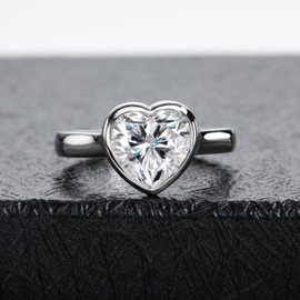 Raivari Moissanite Engagement Rings, Heart Cut 3CT Bezel Setting Lab Created Diamond Solitaire Promise Rings in 18K White Gold Plated Sterling Silver, Anniversary Rings for Women USA Local Seller 9.5