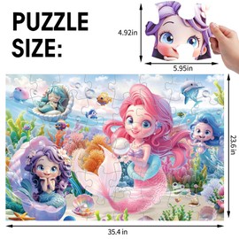 Jumbo Floor Puzzle for Toddlers & Kids Ages 3-5, 48-Piece Mermaid and Underwater Large Jigsaw Puzzle with Educational Fun, Great Gift for Boys & Girls Ages 4-8