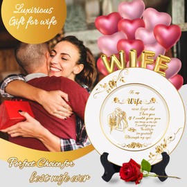 SHUNNIUB Wife Commemorative Plate, Fabulous Anniversary Wedding Gifts Birthday Gifts for Wife from Husband, Permium Ceramic Plate with Meaningful Words & Rose Pattern to Express love to wife