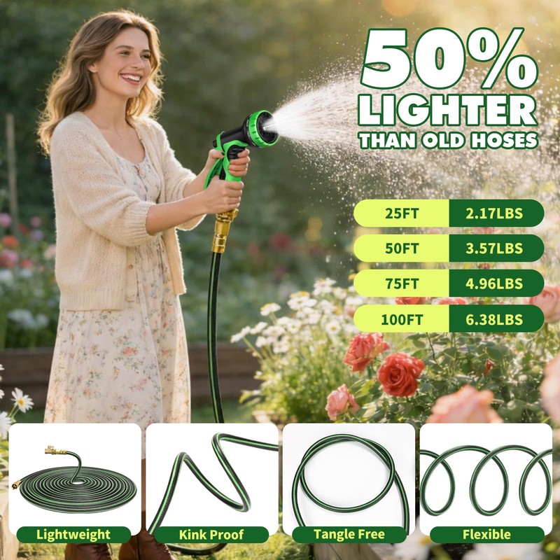 Gardentime Non-Expanding Garden Hose 100FT Flexible No Kink Water Hose,
