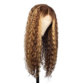 AiPliantfis Deep Wave Human Hair Wig, Blonde, 4x4 Real Hair Wig, Women's P427 Highlight, Glueless Human Hair with Natural Hairline Free Part, Bleached Knot, Brazilian Remy Hair, 20 Inches (51 cm)