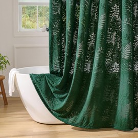 Lameirose Dark Green Shower Curtain Lace Tropical Plant Textured Shower Curtain Sheer Farmhouse Fabric Shower Curtains for Bathroom 72 x 72