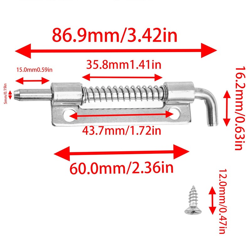 Zangc 304 Stainless Steel Flat Pin Spring Hinge Latch Length