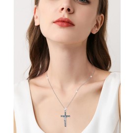 FLYOW Cross Pendant Necklace 925 Sterling Silver Abalone Shell Religious Cross Pendant Jesus Necklace Jewelry for Women Men Christian Easter Christmas Birthday