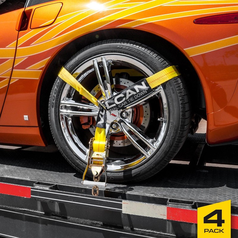 VULCAN Car Tie Down with Flat Hooks - Lasso Style