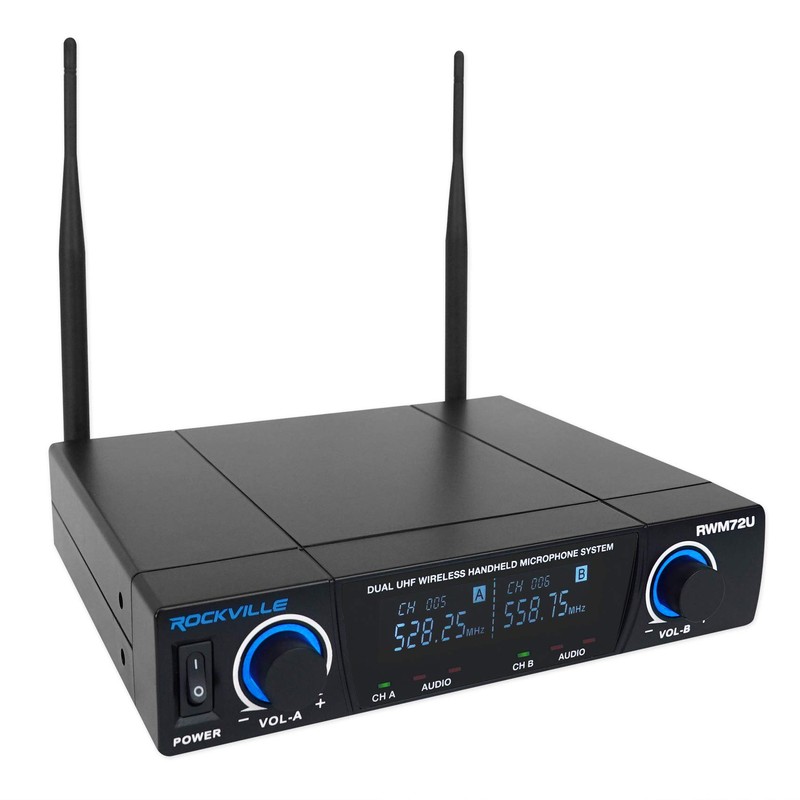 Rockville RWM72U Dual UHF Wireless Handheld Microphone System, Digital Display,