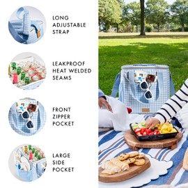 Fit & Fresh, 24-Can Soft Cooler Bag Insulated Leak Proof, Portable Soft Cooler, Large Cooler, Soft Sided Cooler Bag, Travel Cooler, Blue Gingham