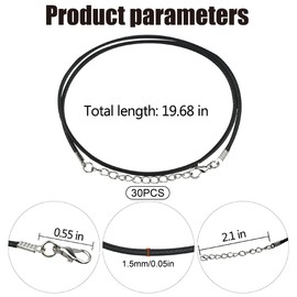 Pack of 30 Braided Waxed Necklace Cord Leather Cord Chain with Clasp Waxed Necklaces Rope with Lobster Clasp and Extension Chain Rope, 45 cm DIY Bracelet Necklace Jewellery Making