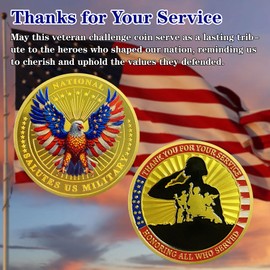 YGLLSSY 1 Pcs Military Challenge Coin Eagle Flag Salute Veterans Coin Bulk Eagle Flag Thanks for Your Service Collectible Coin Appreciation Gifts for US Army Commemorative Coin Veterans