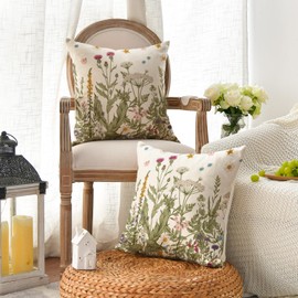 Artoid Mode Antique Herbs Wild Flowers Spring Cushion Covers Set of 2 40 x 40 cm Summer Seasonal Decorative Cushion Cover Couch Living Room Decoration