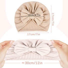 LECTNORE 2 Pieces Newborn Baby Hat, Soft Stretchy Baby Turban Hat, Infant Girls Boys Hat, Nursery Hospital Hat for Newborns, Toddlers, Cream white/light brown