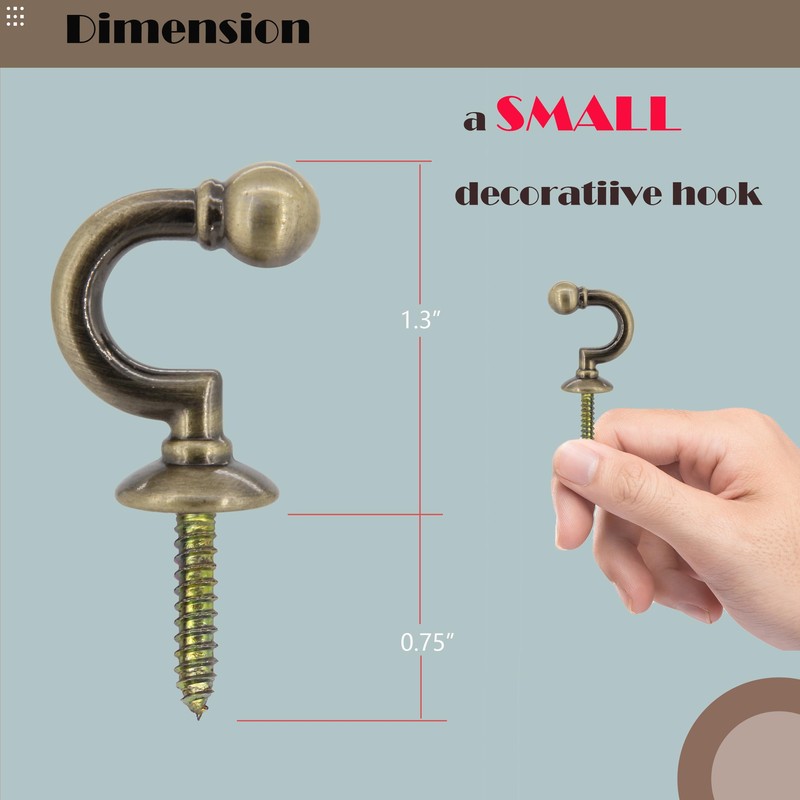 Arnorx Antique Brass Wall Mounted Curtain Tie-Backs and Hooks, 2