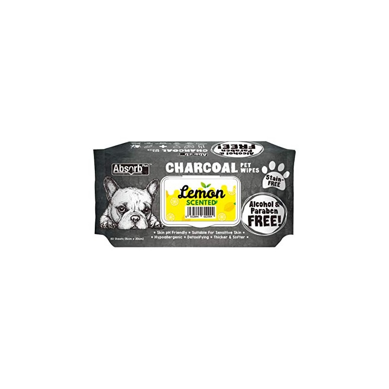 Absorb Plus Charcoal Pet Wipes 80 Sheets, Lemon