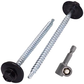 (Pack of 50) Painted Roofing Screws 5/16" x 3-1/8" (4.8 x 80 mm), Hex Head Self Drilling Screws with EPDM Washers (Jet Black, RAL 9005)