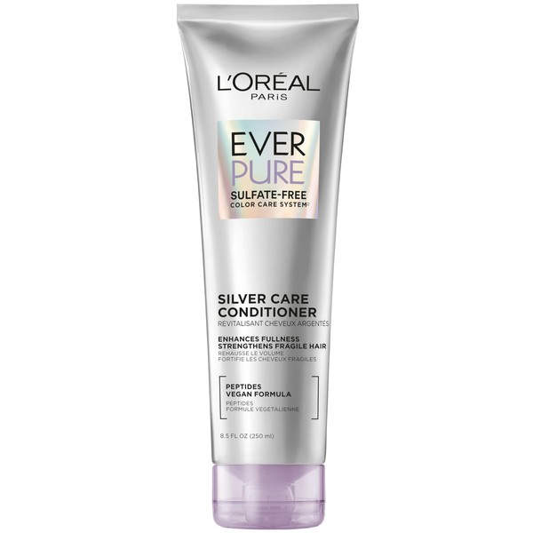 L'Oreal Paris EverPure Silver Care Sulfate Free Conditioner, Brightening and Nourishing Hair Care for Gray and Silver Hair, Vegan Formula with Peptides, 8.5 Fl Oz
