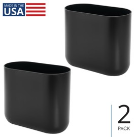 iDesign Small Slim Plastic Bathroom Trash Can, Garbage Can for Bedroom, Office, Desk, Dorm, 2-Pack, Black