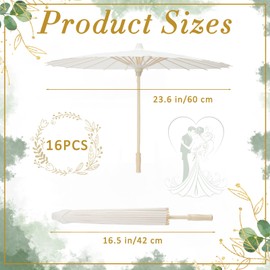 Mototo 16 Piece 23.6 Inch White Paper Umbrellas, Chinese Japanese Oiled Paper Parasols, White Parasols Umbrellas Bulk for DIY Painting Craft, Wedding, Bridal Party, Ceiling Decoration