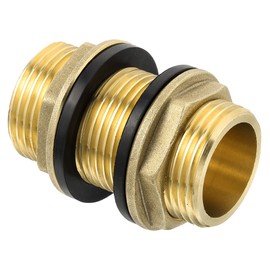 M METERXITY Bulkhead Fitting - Water Tank Connector, Brass Threaded Fitting Adapter with 2 Rubber Gasket, Apply to Outdoor/Garden/Pools(G1 Male)