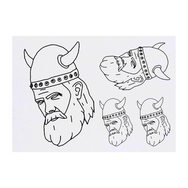 4 x 'Viking Head' Temporary Tattoos - Water Resistant, Skin-Safe,