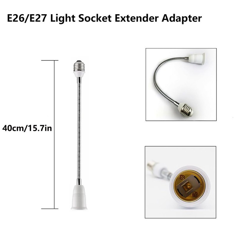 E26/E27 Light Socket Extender Adapter,40cm/16 inch Light Bulb Extension,E26 to