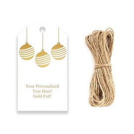 Premium Custom Gold Foil White Gift Tags - Christmas Holiday Themed - 2" x 3.5" Portrait Gift Tags - 50 Tags - Made in The U.S.A. (3 Ornaments)