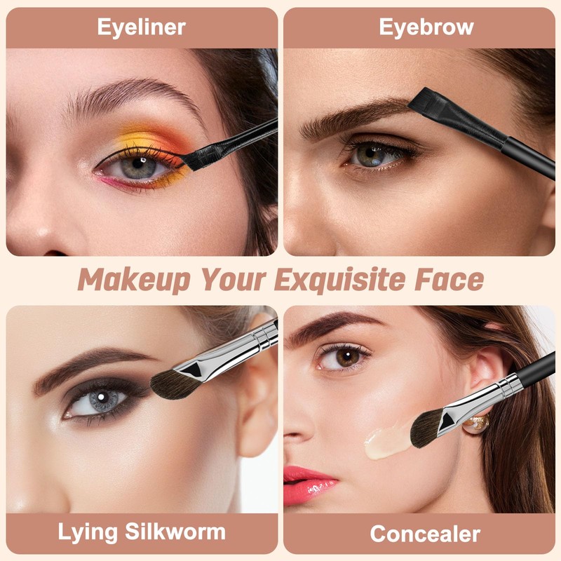 MUIIGOOD 3 Pcs Eyeliner Brushes Set, Fine Angled Eyeliner Eyebrow