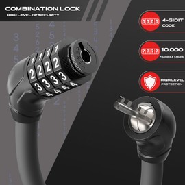 Scooter Lock, Bike Lock, Bicycle Lock, 4-Digit Combination Cable Lock, 110cm (3.6ft) Anti Theft, Flexible, Lightweight, Chain Lock for Scooters, Bicycles, Motorcycles