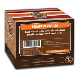 Crazy Cups Flavored Coffee Pods, Vanilla Pumpkin Spice Coffee, Recyclable Medium Roast Single Serve Coffee for Keurig K Cups Machines, Brew Hot or As Iced Coffee, 22 Count