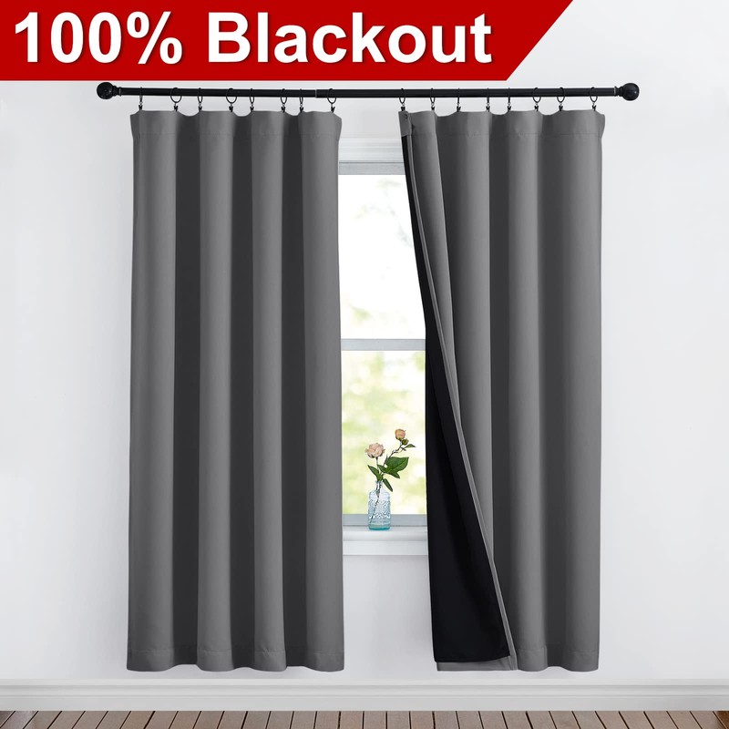 NICETOWN Grey Full Shade Room Warming Curtain Panels, Pair of