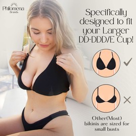 Black Bikini Swimsuit Top - DD DDD Large Bust Breasts Bathing Suit Top Only - Big Plus Size Bra for Women Ladies Teens Girls - Thick Comfy Back Neck String Tie - Unlined No Underwire Swim Bralette
