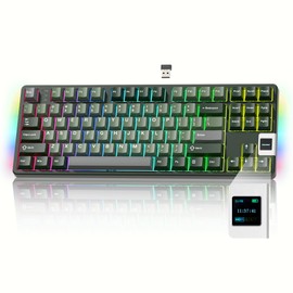 Rainy75 QK87 75% Keyboard with Multimedia Screen, QMK/VIA Wireless Gaming Keyboard, Creamy Mechanical Key Board,3-Mode RGB Custom Gasket Hot Swappable for Windows&Mac, POM Linear Switch-Gray Green