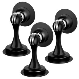 Magnetic Door Stop, 3 Pack Door Stoppers Black Magnetic Door Catch Holders Stainless Steel Doorstops Wall Protector with Double-Sided Adhesive Tape No Drilling Door Holder to Keep Door Open