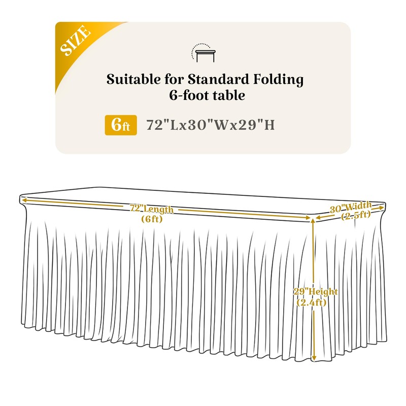 2 Pack Ivory Spandex Tablecloth for 6FT Rectangle Tables, Fitted