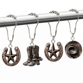 Ganchos de cortina de ducha occidentales, 12 piezas, ganchos de cortina de ducha de vaquero para baño, marrones, ganchos de cortina de ducha de estilo rústico y campestre, creativos