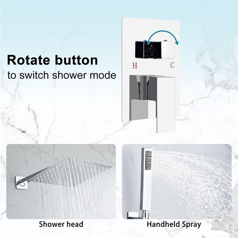 Elefloom Shower Faucet Set, 10 Inch Chrome Wall Mounted Shower