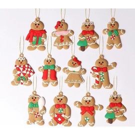 Baiinjiene 12pcs Gingerbread Man Ornaments for Christmas Tree, Assorted Plastic Gingerbread Figurines Ornaments, Christmas Tree Hanging Decorations (12 Gingerbread Man)