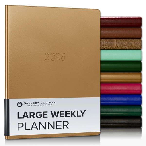 Gallery Leather Personalized Large Weekly Monthly Planner 2026, Custom, Calendar