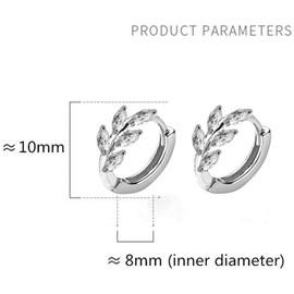 CZ Leaf Cartilage Huggie Small Hoop Earrings for Women Girls 925 Sterling Silver Cubic Zirconia Cluster Leaves Round Studs Tragus Pierced Ear Endless Hoops 8mm (Silver)