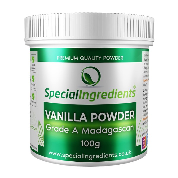 Madagascan Vanilla Powder 100g - Premium Gourmet 100% Pure Ground Vanilla Bean Powder Vegan, Non-GMO, Gluten Free, Kosher Friendly Recyclable Container