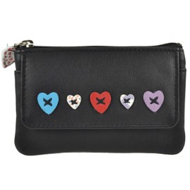 Ladies Leather Coin Purse/Wallet by Mala; Lucy Collection Handy Heart (Black)