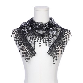 Elerevyo Lace Mantilla Tulle Scarves, Triangle Head Covering Church Veil for Mass Wedding Bridesmaids 130x40cm/51.2x15.7 Black