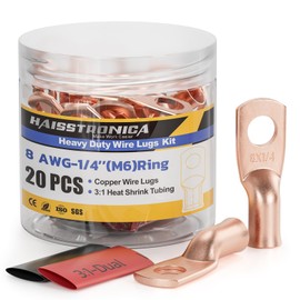 Haisstronica - 10 terminales de cable de batería de 8 AWG - 1/4 pulgadas (M6), terminales de alambre de cobre resistentes con 10 tubos termoencogibles adhesivos 3:1, conectores de cable de calibre 8,