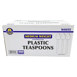 Sunset Medium Weight Bulk White Plastic Teaspoons, 1000 pieces