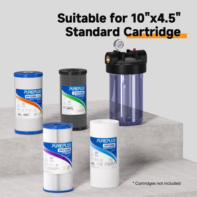 PUREPLUS Whole House Water Filter Housing, 10"x4.5" Universal Housing, Pre-Filtration