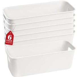 Erinnmy Aufbewahrungsbox Kunststoff, 6 Stück Organizer Box mit Griffen, Aufbewahrungskorb Küchenschrank Organizer,Aufbewahrung Box Körbe Kunststoffbox für Bad Badezimmer Küchen,25 x 9.5 x 9cm(Weiß)
